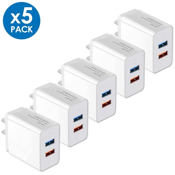 USB Wall Charger, Charger Adapter, TRMTECH 5-Pack 2.1A Dual Port Quick Charger Plug Cube for iPhone 14 13 12 11 Pro Max 10 SE X XS 8 Plus Samsung Galaxy S22 S21 S20 Power Block Fast Charging Box Brick