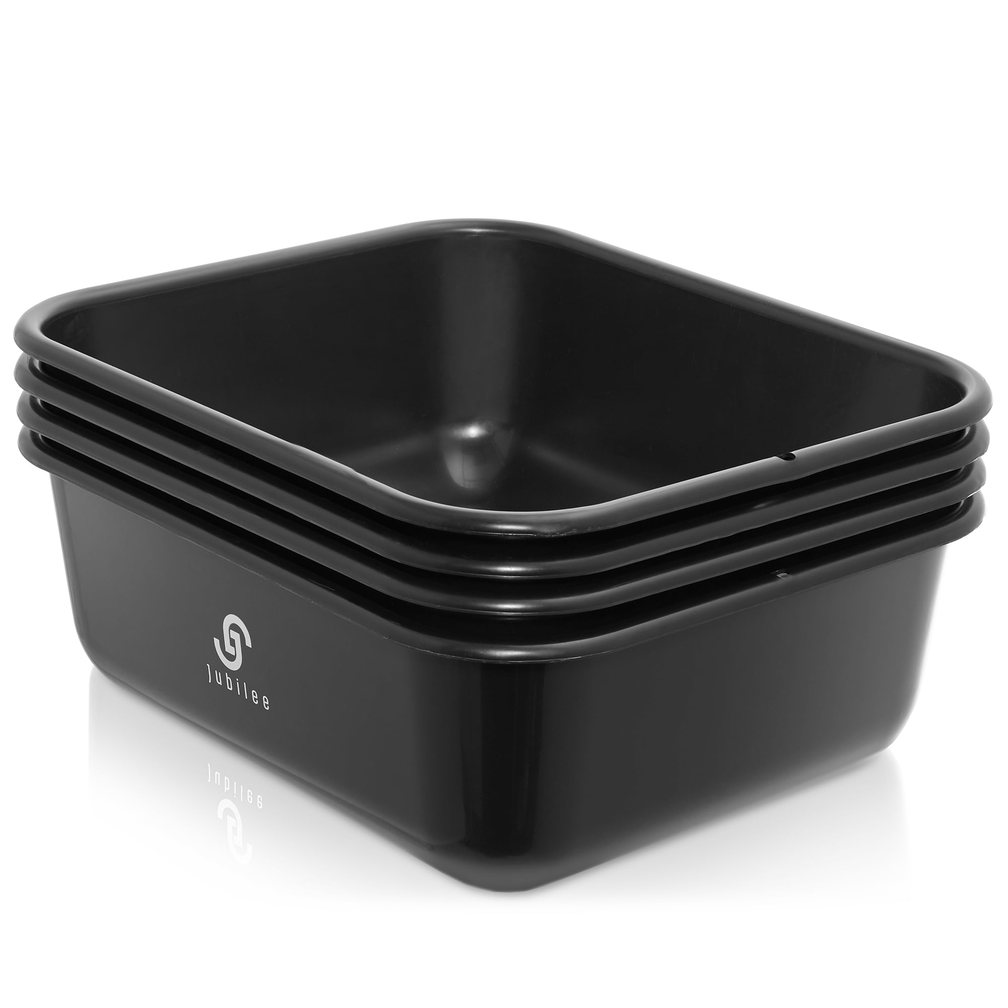 Jubilee 4-Pk Plastic Busser Utility Tub, Commercial Dishwashing Box, 11L Black