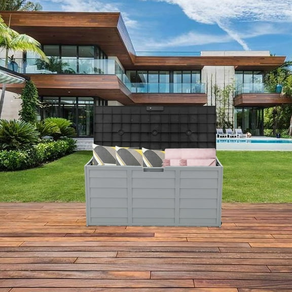 75 GAL Patio Deck Box with Wheels, Outdoor Storage Resin Deck Box,Weatherproof Outdoor Container for Backyard/Pool/Garden, Black