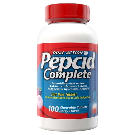 Dual Action Pepcid Complete Acid Reducer   Antacid, 100 Chewable Tablets