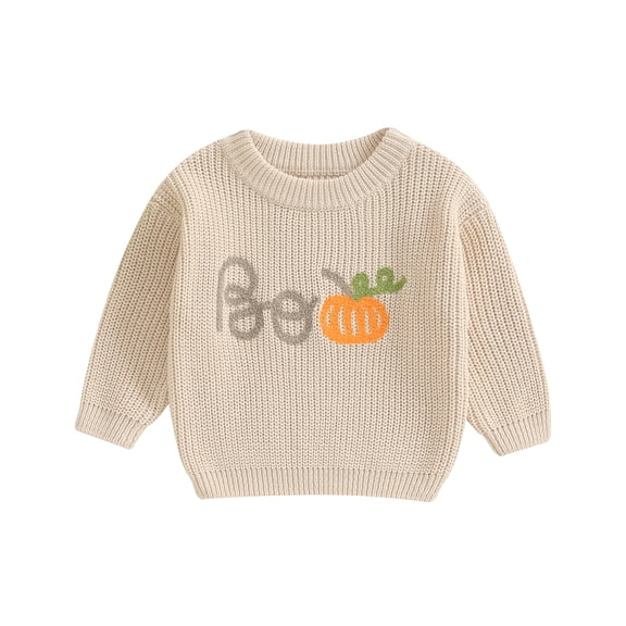 Musuos Baby Halloween Sweater, 0-3Years Long Sleeve Crew Neck Letters Pumpkin Knit Pullover Knitwear for Toddler Girls Boys