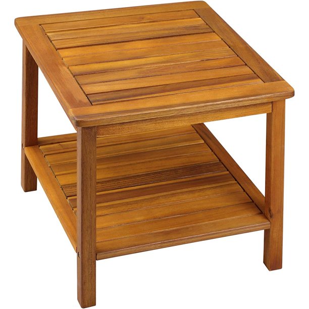 FulnKye 18x18 Inch Wooden Outdoor Side Table in Acacia Wood with Extra
