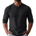 thumbnail image 3 of Plus Size Big & Tall Men's Linen Casual Shirt Tops Stand Collar Short Sleeve Button Down Loose Fit Lightweight Breathable Cooling Summer Beach Vacation Travel Outfits Gift, 3 of 9