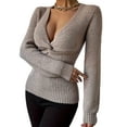 thumbnail image 3 of Women'S Twist Knot Fall Clothes Fashion Outfits Top Ribbed Long Sleeve Camel S, 3 of 9