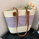 thumbnail image 1 of Bolsa Bolso de ganchillo para mujer, bolso de hombro de paja suave, bolso de playa de viaje de verano (púrpura), 1 of 8