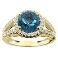 thumbnail image 1 of 14K Yellow Gold Natural London Blue Topaz Ring Round 8mm Diamond Accent, size 6, 1 of 4