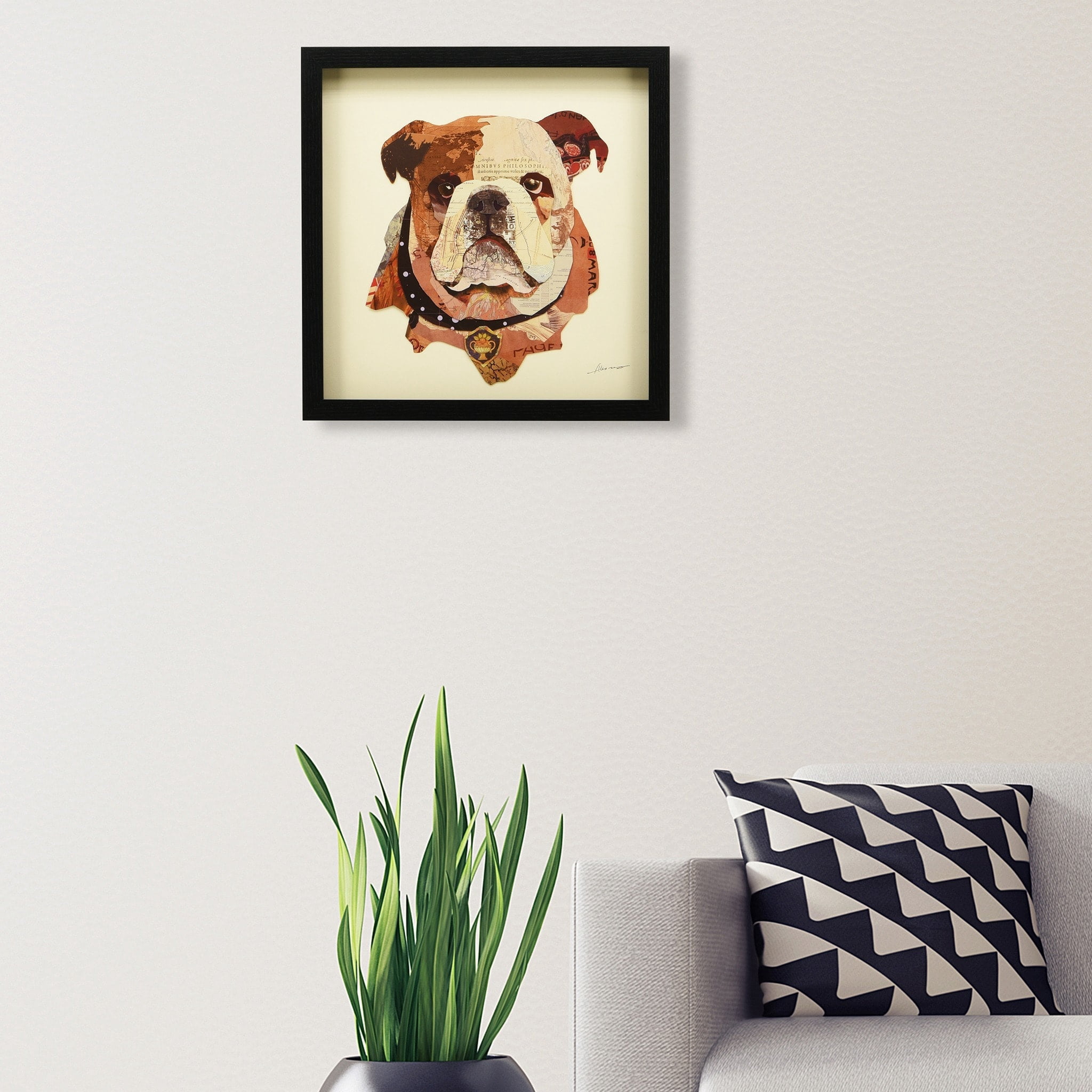 Empire Art Direct English Bulldog Pup Dimensional Collage Framed Graphic Art Under Glass Wall Art, 17" x 17" x 1.4", Ready to Hang