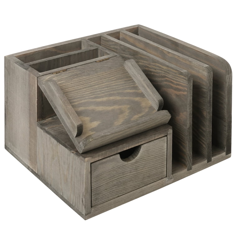 MyGift Distressed Wood Desktop Stackable Trays - Set Of 2, Rustic Torched Finish, Organize Documents & Files