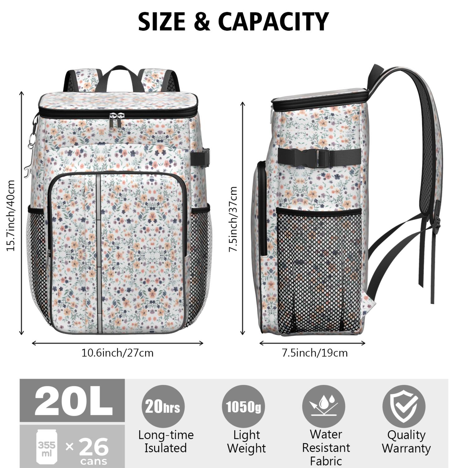 Travel Cooler Bag - Boho Bohemia Flower Camping Beer Cooler Backpack with Bottle Opener- Waterproof Insulated Picnic Backpacks - Cooler Bag for Beach