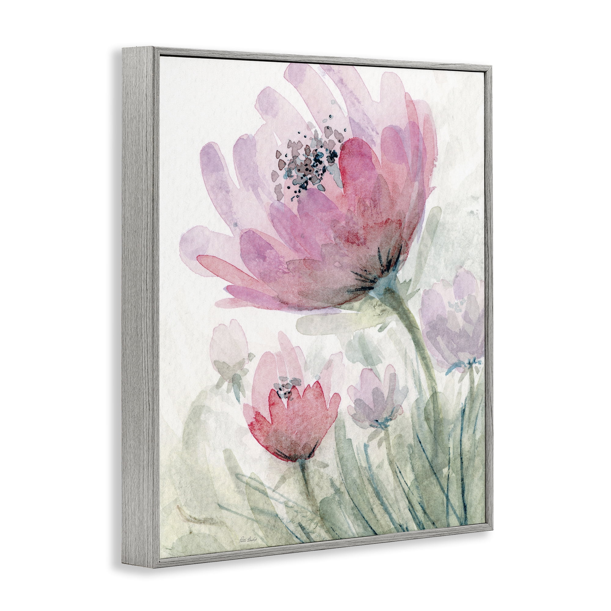 Stupell Industries Pink Flower Blossoms Gray Framed Giclee Art, design by Patti Bishop