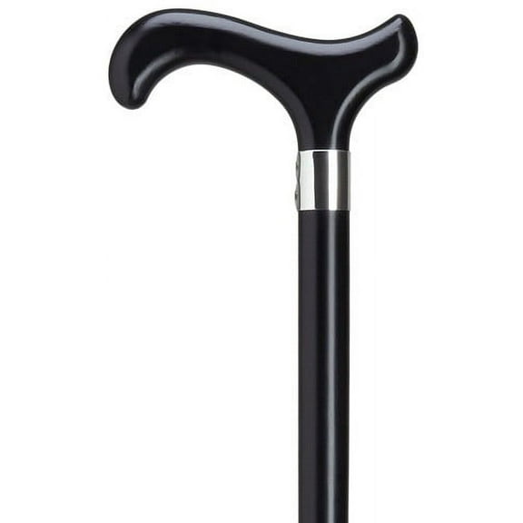 Walking Cane Lady's Derby Handle Cane with Metal Band Black Stain 36"