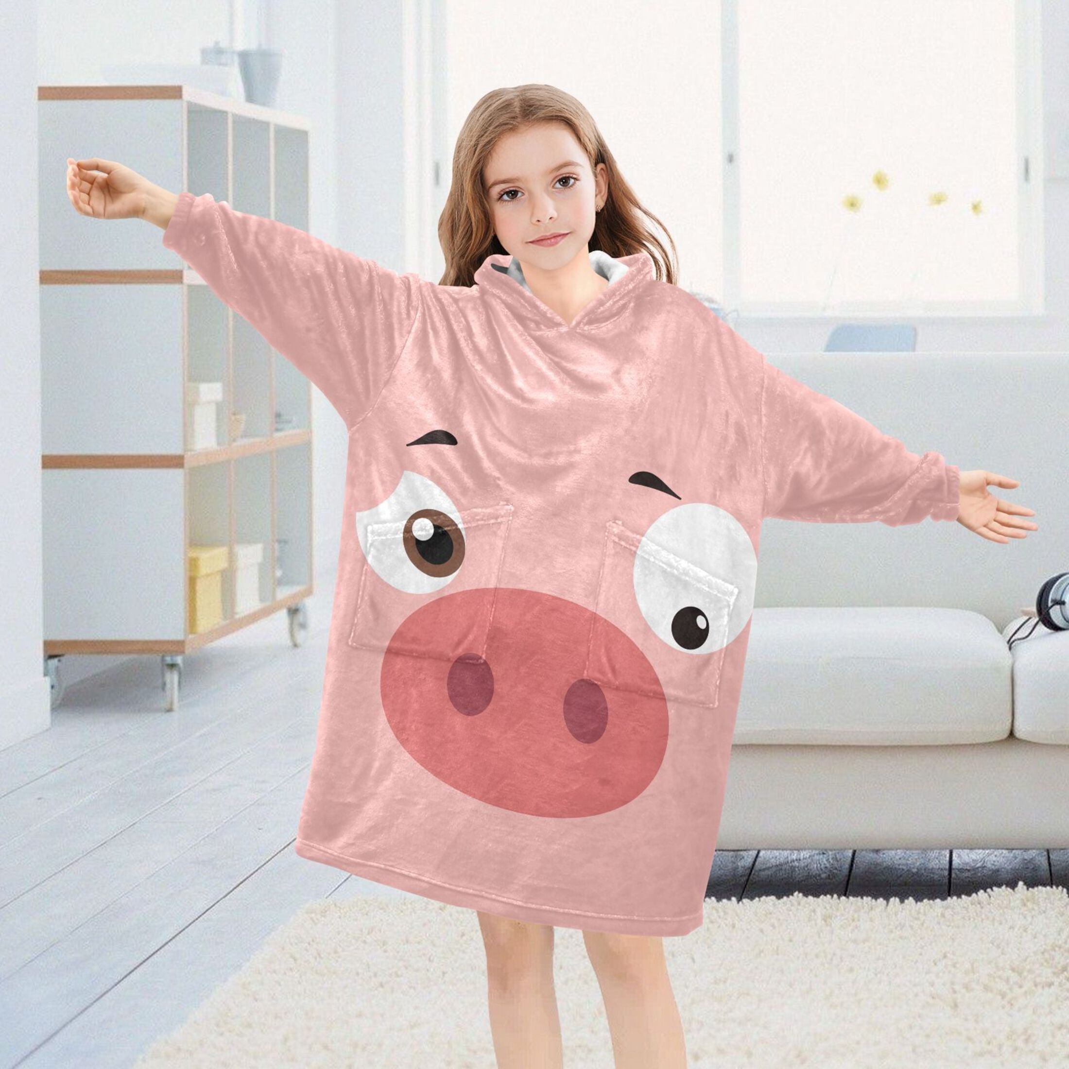 joogoo Wearable Blanket Hoodie Funny Pig Face for Flannel Sherpa Pocket 3-14 YR L