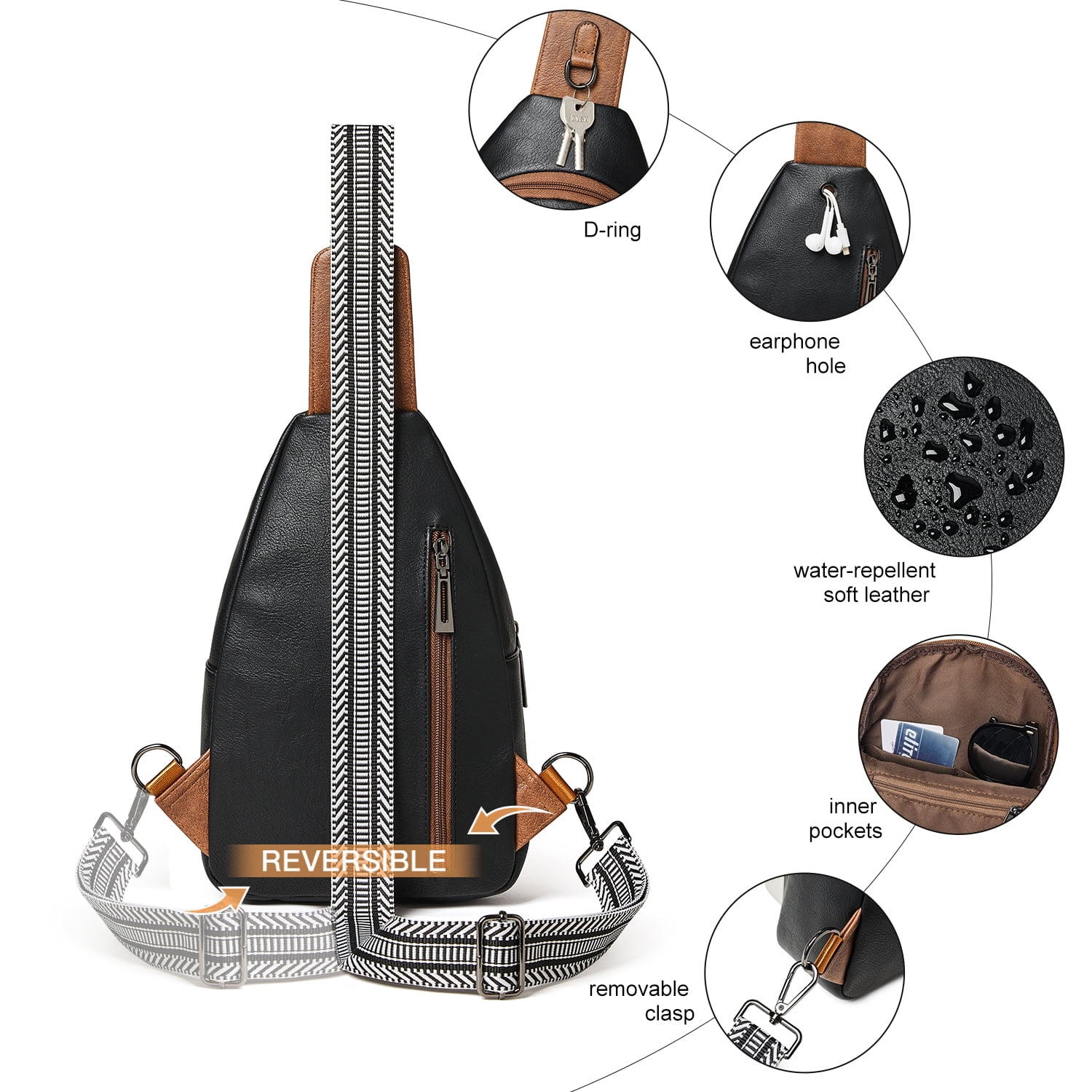 7L PU Leather Sling Bag, Crossbody Fanny Pack for Travel & Daily Use, Hands-Free Unisex Chest Backpack