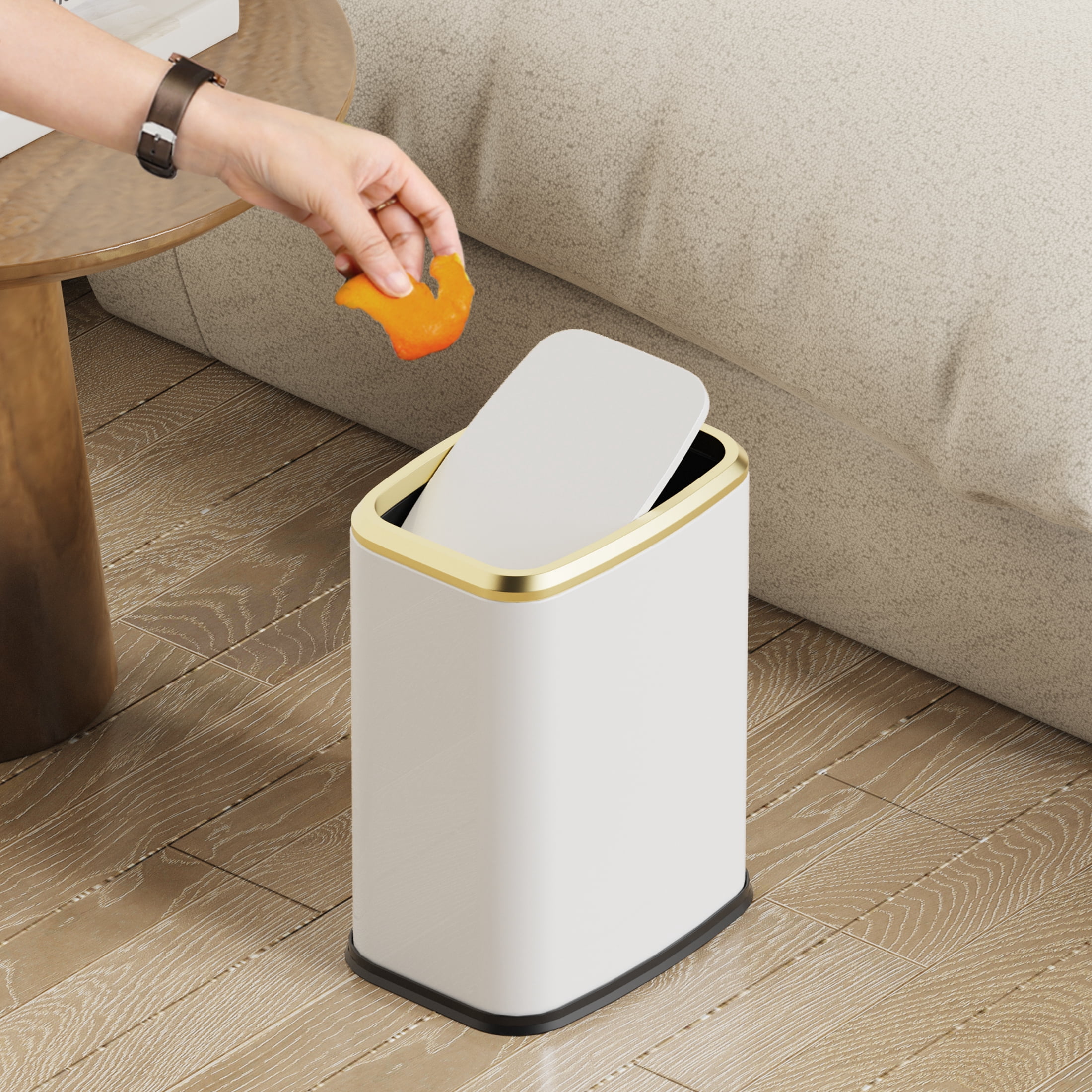 KSSKSS 2.1 Gallon/8L Stainless Steel Bathroom Trash Can with Swing Lid, Silent Garbage Can for Bathroom, Bedroom, Office,Living-Room (White)