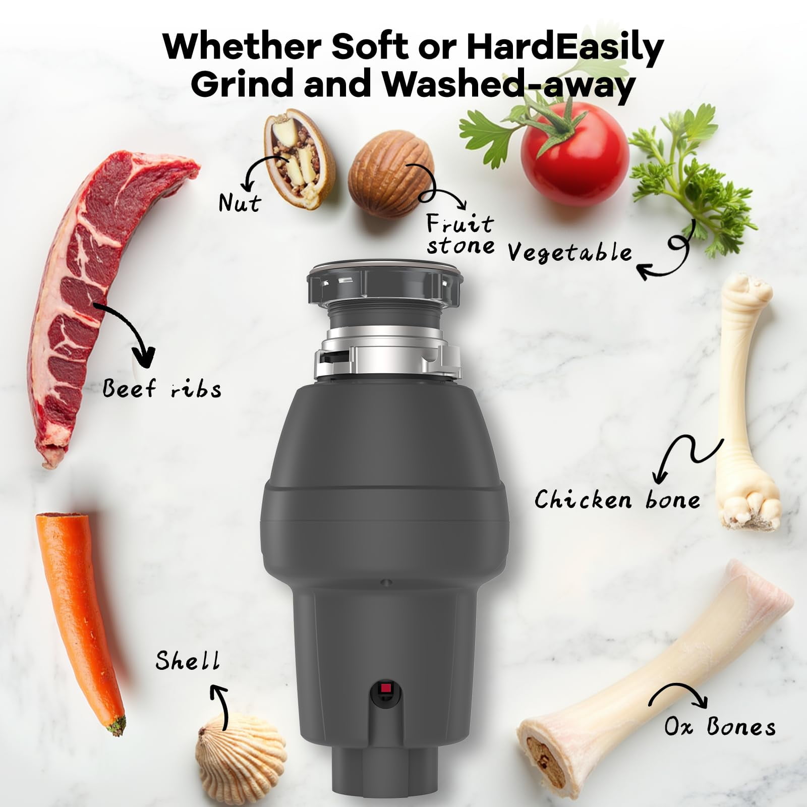 Garbage Disposal, Food Garbage Disposal with Power Cord, Stainless Steel Grinding System, Continuous Feed Compact Garbage Disposals (1/2 HP (Gray))