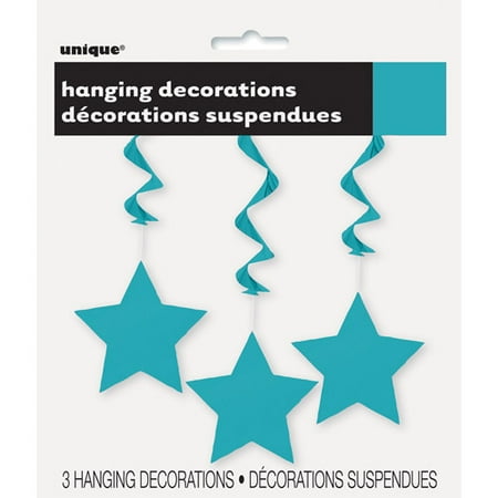 Star Hanging Decorations, 26 in, Teal, 3ct
