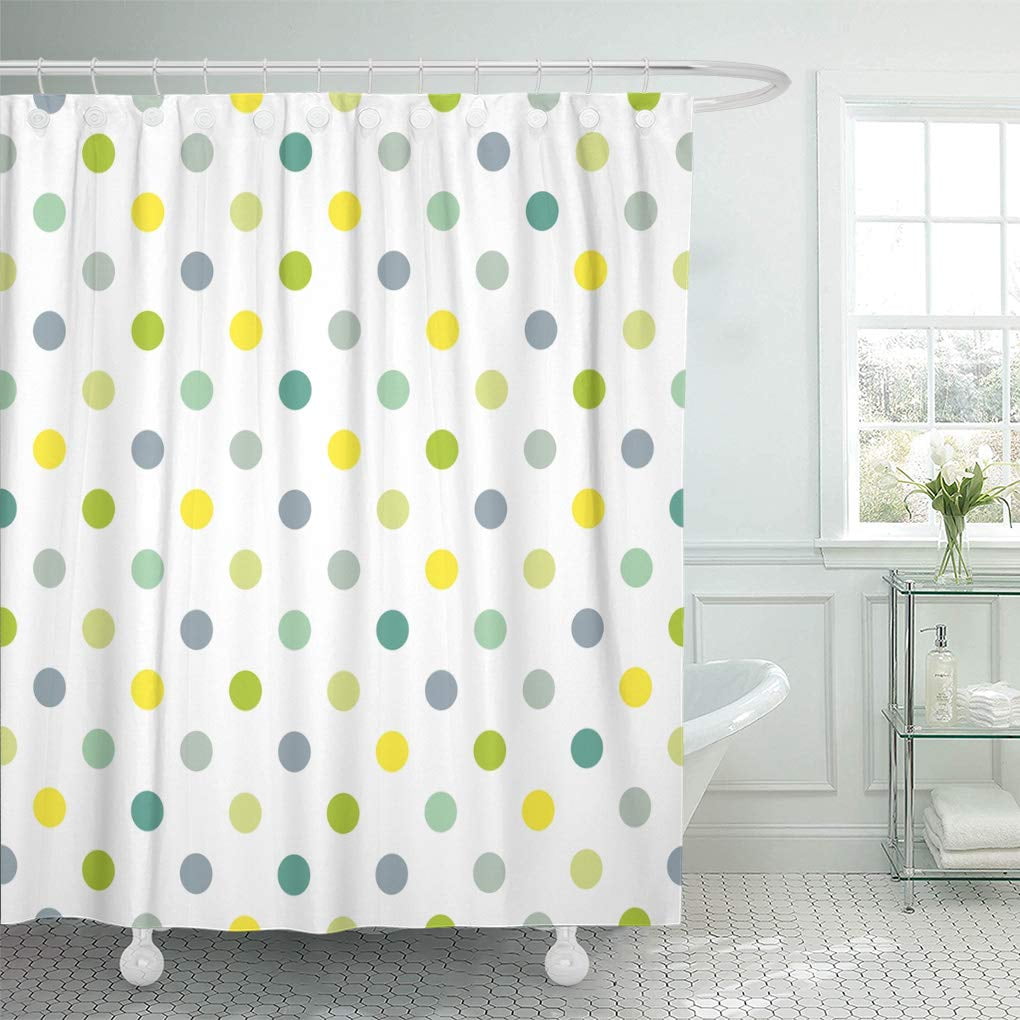 ATABIE Cool Mint Blue and Yellow Green Polka Dots Shower Curtain 60x72 inch