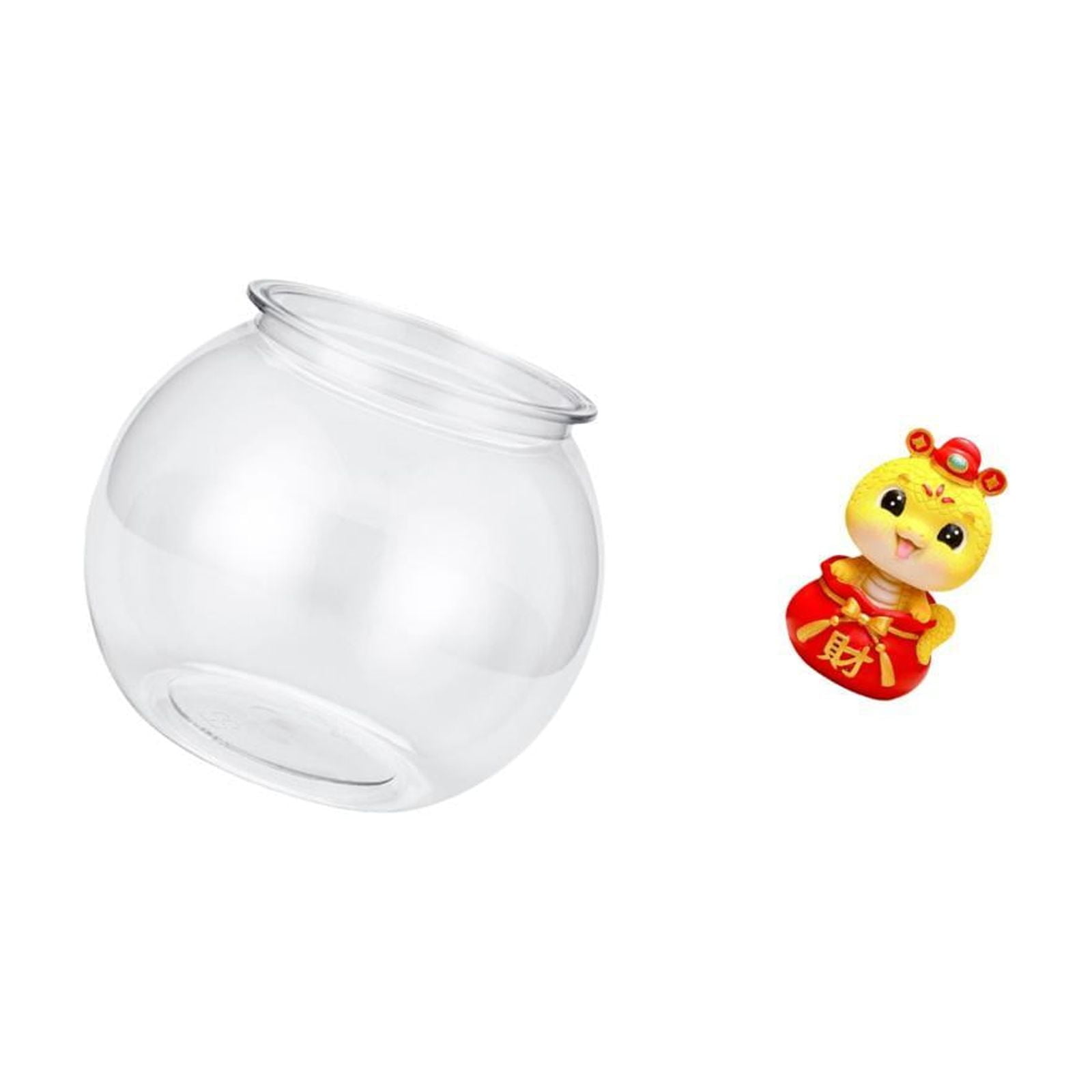 Desktop Aquarium Tank Transparent Small Fish Bowl Vase PP Material with Chinese Snake Statue for Home Office Decor
