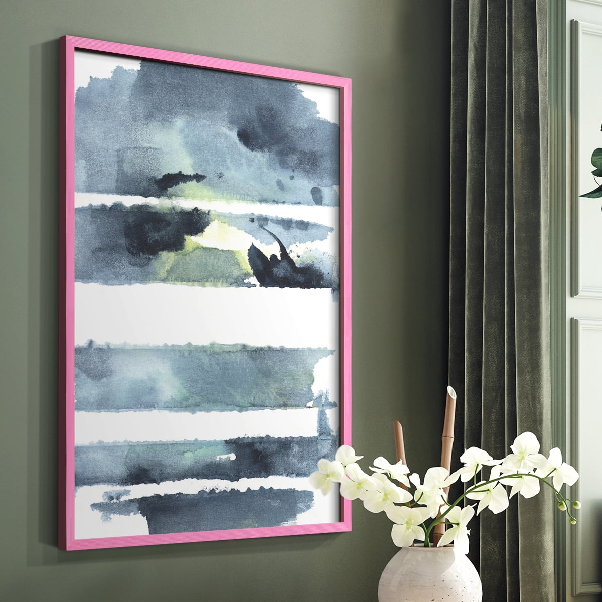 Blue Memories I Framed Print in Pink Solid Wood Framed Print No Nail Hanging