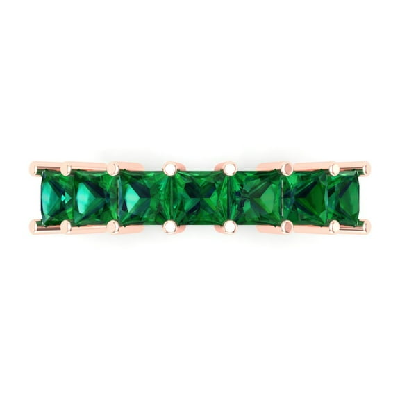 1.75 ctw Wedding Band for Women - 18K Rose Gold Simulated Emerald Stackable Eternity Ring