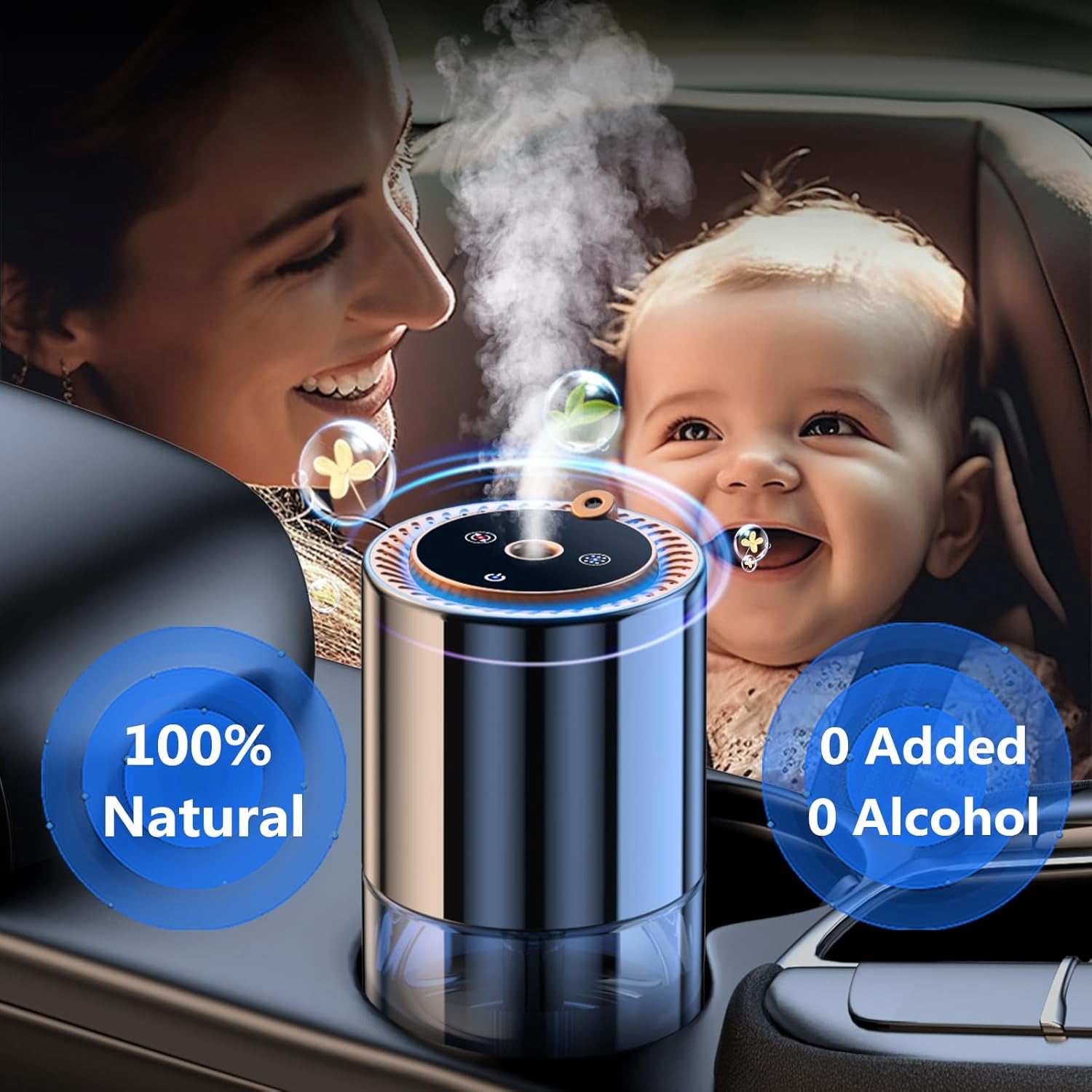 Car Diffuser,Smart Car Air Freshener, Essential Oils Atomizer,Mini Humidifier,Car Diffuser with Star Projector and Flame Ambient Mood Light,3 Mode Adjustable Auto On/Off