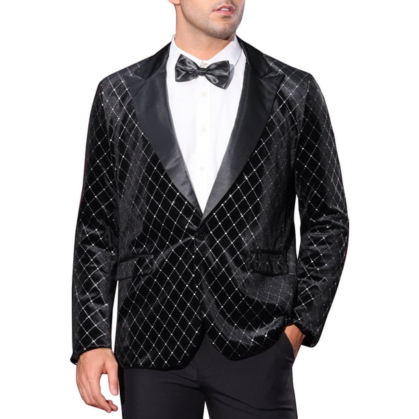 BLAZERS DE VELVET PICO DE ARGYLE PARA HOMBRES INSPIRE CHIC, CON UN BOTÓN BRILLANTE, TAMAÑO XL, NEGRO