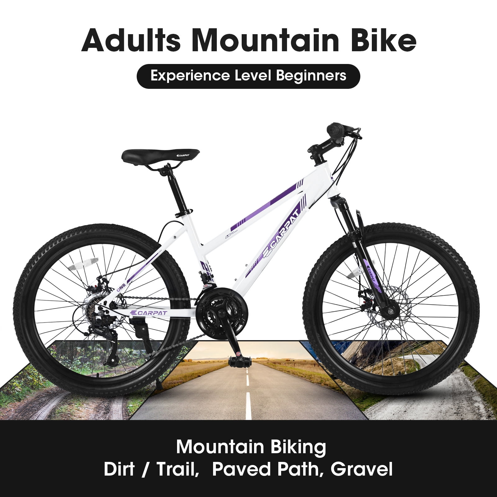 26-Inch Women's Mountain Bike for Youth and Adults, Featuring Shimano 21-Speed Shifter and Dual Hand Brakes, White