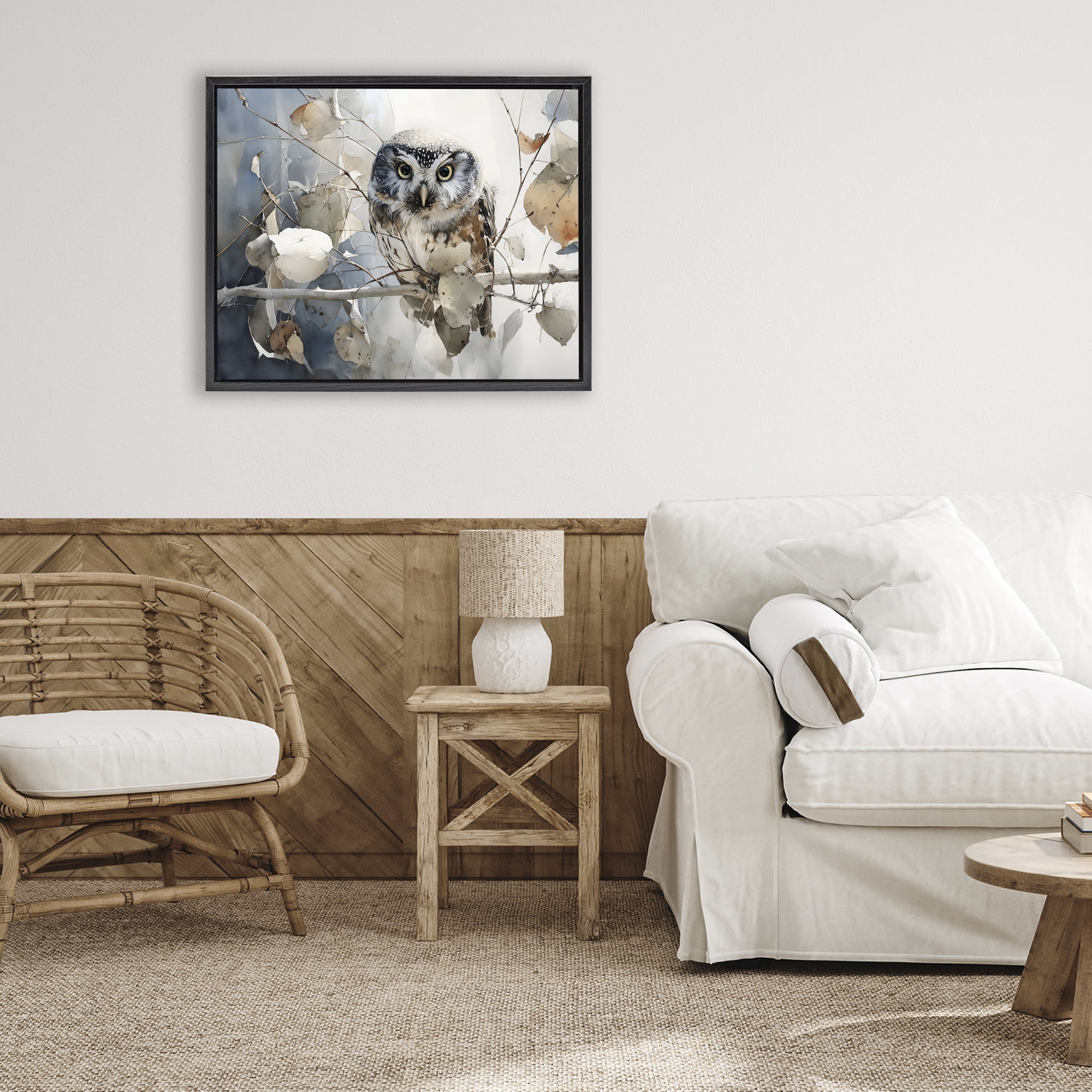 Stupell Industries Hoot Owl on Autumn Branch Black Framed Floater Canvas Wall Art, design by Franklyn Gregory
