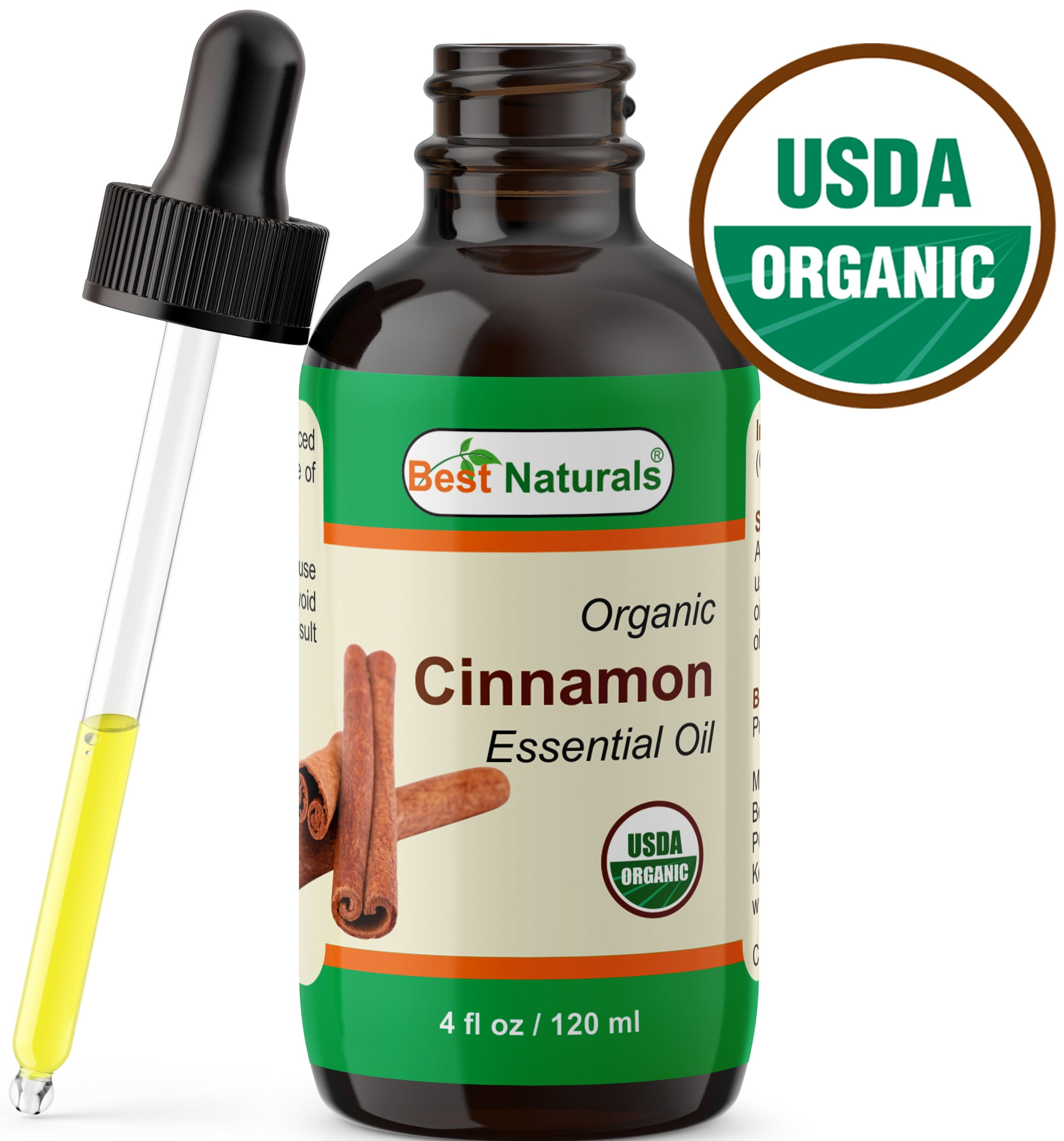 Best Naturals Certified Organic Cinnamon Essential Oil with Glass