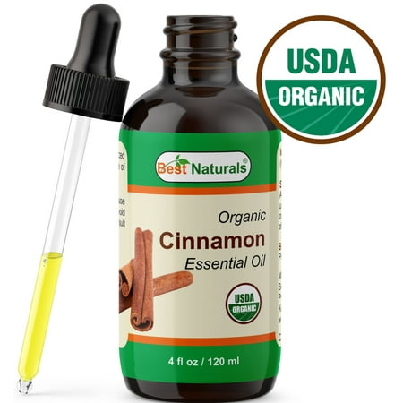 Best Naturals Certified Organic Cinnamon Essential Oil with Glass Dropper 4 FL OZ (120