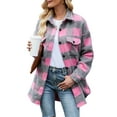 thumbnail image 3 of Seyurigaoka Women Juniors Shacket Plaid Shirt Jacket, Long Sleeve Lapel Outerwear with Pockets, 3 of 8