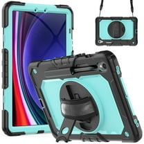 ELEHOLD Rugged Hybrid Case for Samsung Galaxy Tab S9 11.0" 2023 Three-Layer Protection with Built-in Screen Protector 360° Rotating Kickstand Handstrap Shoulder Strap Shockproof Case,Black   Mint