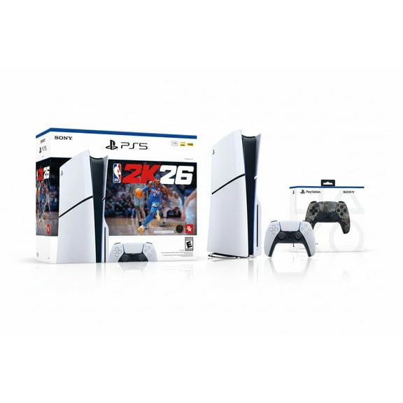 PlayStation 5 Disc Slim Edition NBA 2K26 Bundle   PlayStation 5 DualSense Wireless Controller Gray Camouflage