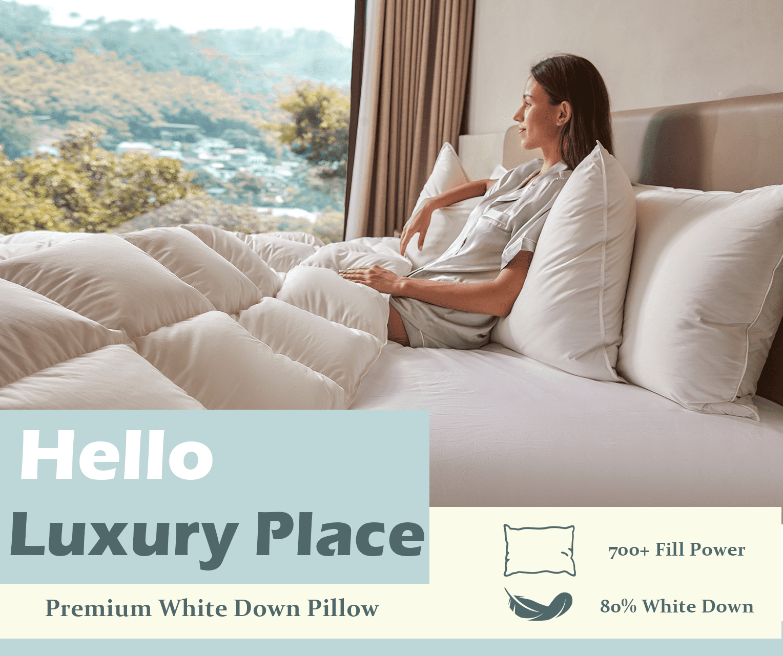 Over Cloud Premium Goose Down Adult Hypoallergenic Queen Size 100% Cotton 500 TC Cover Bed Pillow for Stomach Sleeper 1 Pack