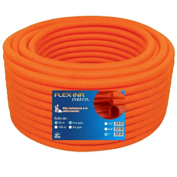 Tubo Poliducto Flexible Con Guia Naranja 1 Pulg 50m Flexinr Inreco Poliducto flexible naranja