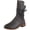 Gray, variant on Womens Stud Rivet Round Toe Mid Calf Combat Boots, Rear Corset Lace Up Low Block Heel Leather Riding Booties Black 5.5(36)
