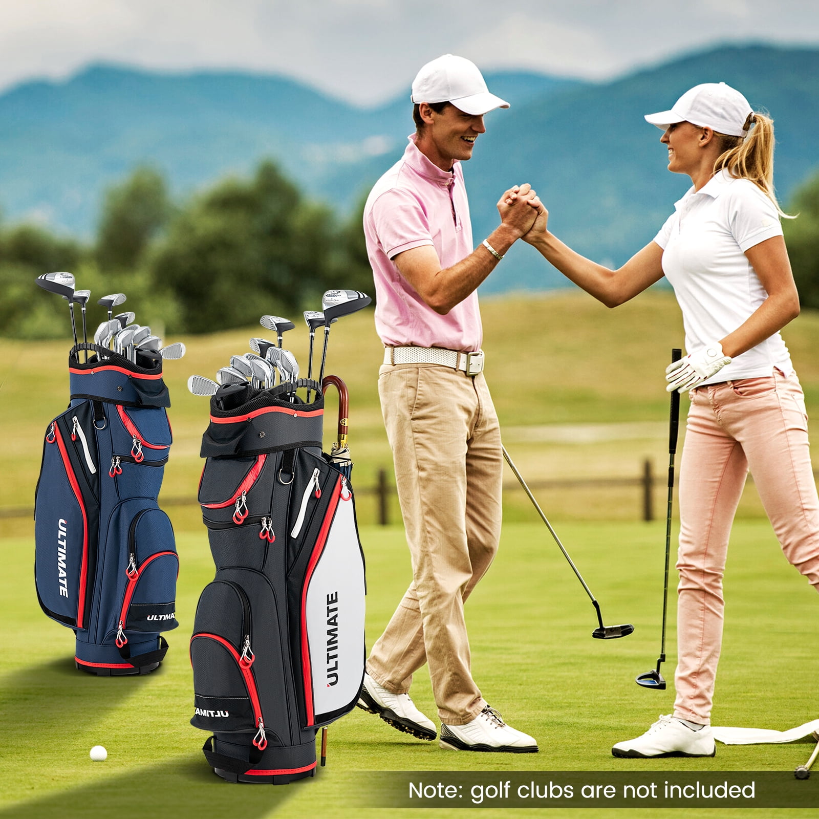 Topbuy Golf Cart Bag Lightweight Portable Golf Club Bag with 14-Way Dividers 8 Zippered Pockets Including Cooler Bag Rain Hood and Shoulder Strap for Men Women Black