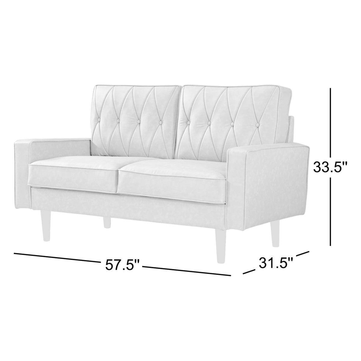 US Pride Modern Style Faux Leather Loveseat with Elegant Round Tapered Legs