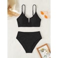 thumbnail image 2 of Women's V Cut High Waisted Bikini Ribbed V-Wired Cami Two Pieces Swimsuit, 2 of 3