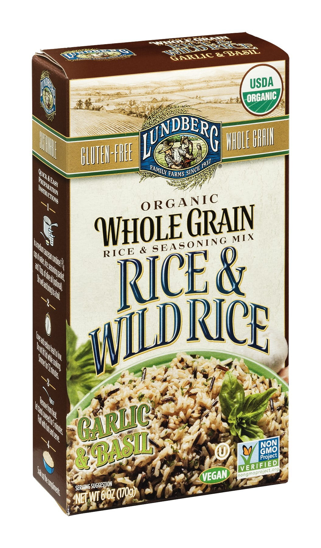 Lundberg Family Farms Rice & Wild Rice, Garlic & Basil, 6 OZ (Pack of 6