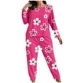 thumbnail image 4 of Enjoytime Matching Sets Women Clothing Floral Printed Crewneck Long Sleeve Tops with Pants 2 Piece Sleepwear Casual Plus Size Pajama Set, 4 of 5