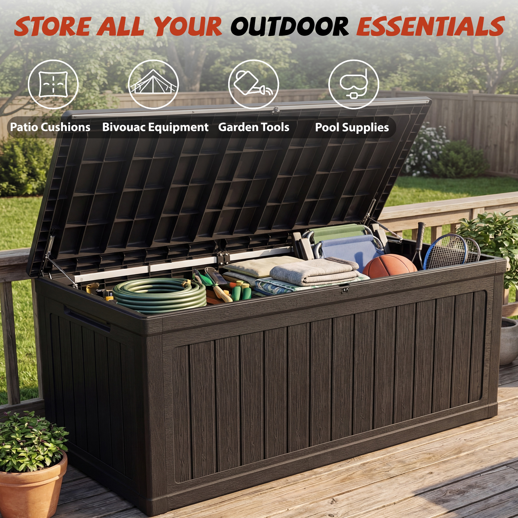 Mersco 260 Gallon Large Deck Box,Lockable Resin Outdoor Indoor Storage Box with Hundles,Wa - detail 2