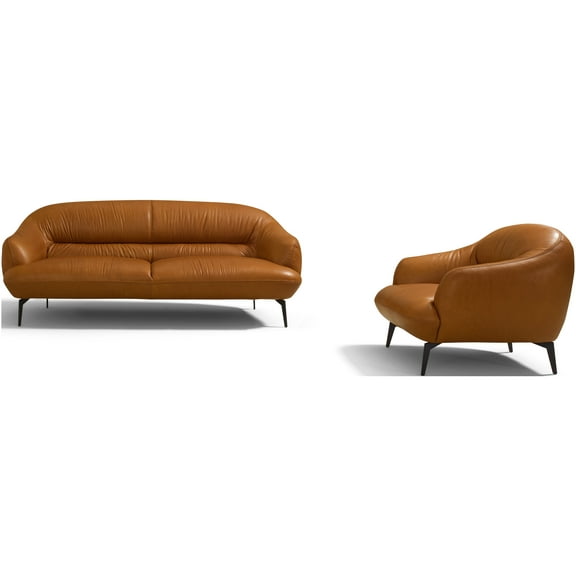 ACME Leonia Upholstery Loveseat with Sloped Arms in Cognac Brown Leather
