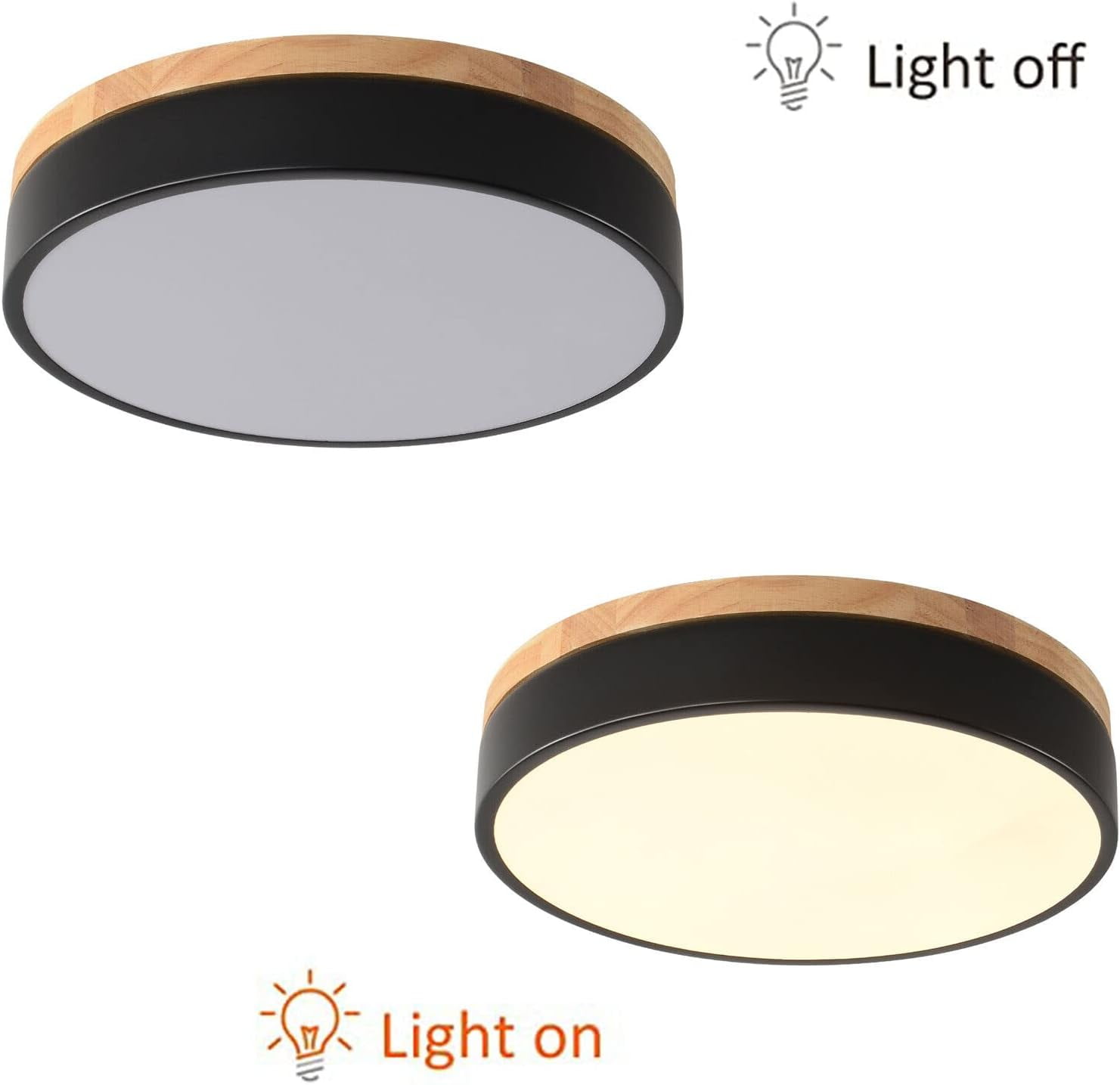 11.8 Inch LED Flush Mount Ceiling Light, 24W Dimmable Black Round Acrylic Flat Panel Light, Minimalist Ceiling Light Fixture for Dining Room, Bedroom, Kitchen