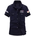 thumbnail image 5 of Camisa militar Camisas para hombre Estilo casual Ropa de moda Algodón Manga corta Retro Vintage 6XL Bordado Blanco Envío directo, 5 of 5
