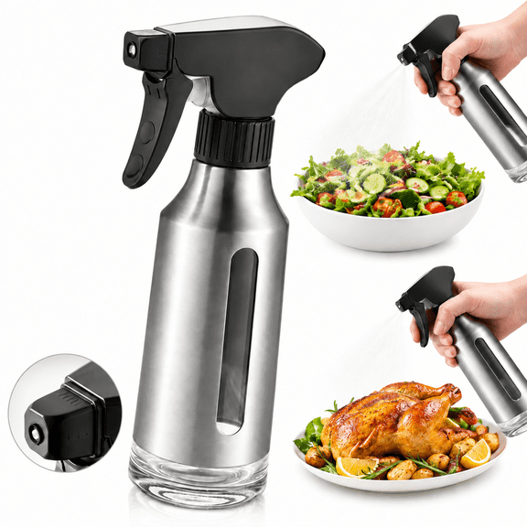 Oil Sprayer for Cooking, Stainless Steel Glass Oil Spray Bottle, Large Capacity, Oil Mister, Fine Mist Oil Dispenser for Baking, Grilling & Outdoor BBQ