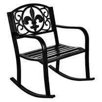 Outdoor Patio Rocking Chair, Metal Rocking seat for for Deck, Backyard or Garden w/Scroll Design (Black)
