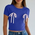 thumbnail image 2 of ZyeKqe Going out Tops for Women Bowknot Short Sleeve Crop Top Round Neck T Shirts Summer Basic Tees, 2 of 7