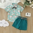thumbnail image 2 of Otqutp Baby Beach Clothes Set for Summer Toddler Boys Short Sleeve Floral Prints Tops Shorts Belt 2PCS Outfits Set For Kids, 2 of 9