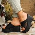 thumbnail image 3 of Womens Wedge Sandals Platform Slip on Mesh Slides Open Toe Summer Casual Canvas Slippers Backless High Heels Black Size 8, 3 of 7